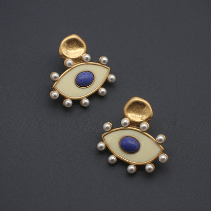 Chic Evil Eye Enamel Earrings - Protective Talisman with Blue Stone & Gold-Tone Accents, Elegant Accessory for Daily Wear & Special Events