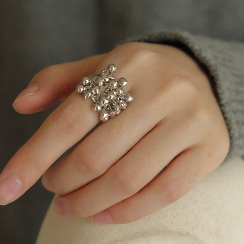 Heart Beaded Ring for Index Finger, S925 Sterling Silver Ring, Unique Personality Open Ring for Women
