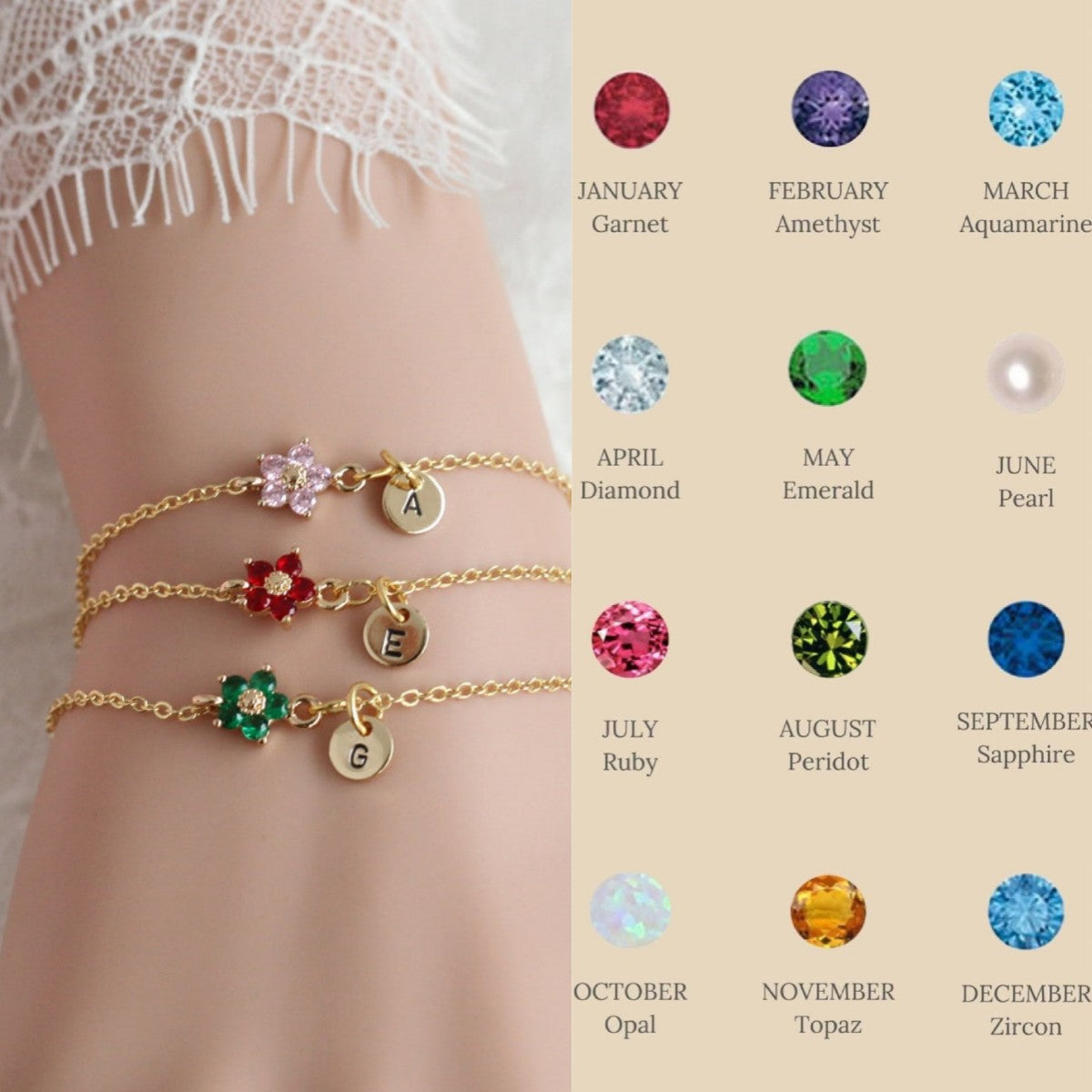 Zodiac Birth Flower Charm Bracelets