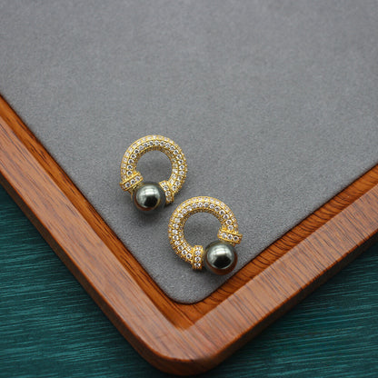 Elegant Pearl and Cubic Zirconia Stud Earrings - Luxurious Bridal Fashion Accessory, Timeless Gift for Her, Chic Wedding Attire Embellishment, High-Quality Craftsmanship