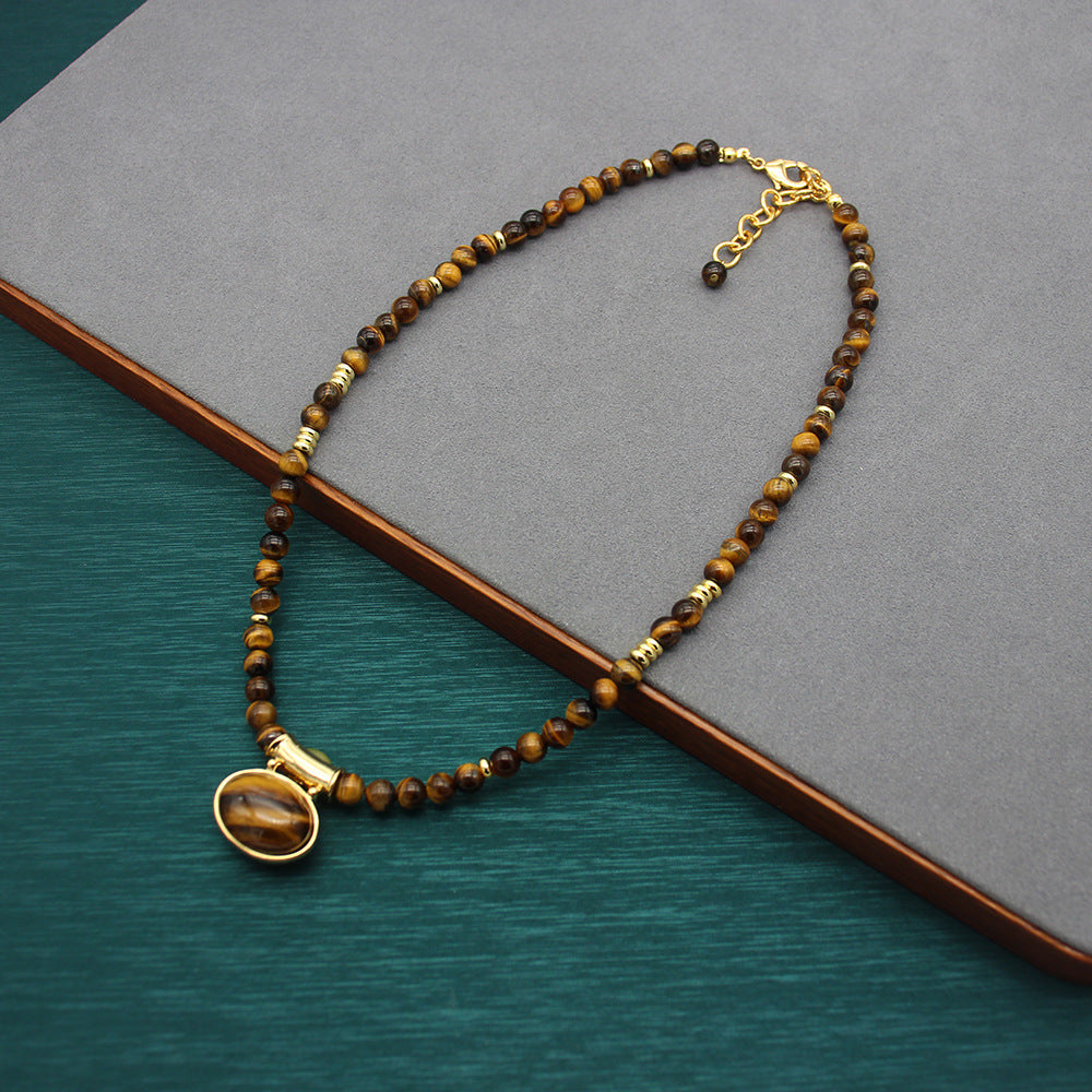 Elegant Tiger’s Eye Stone Necklace and Earrings Set, Versatile Gold-Tone Jewelry, Perfect for Bohemian Chic and Sophisticated Styles