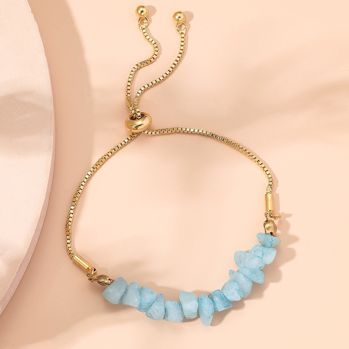 Boho Gemstone and Metal Chain Spliced Bracelet, Adjustable Bracelet for Daily Chic