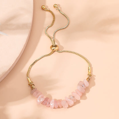 Boho Gemstone and Metal Chain Spliced Bracelet, Adjustable Bracelet for Daily Chic