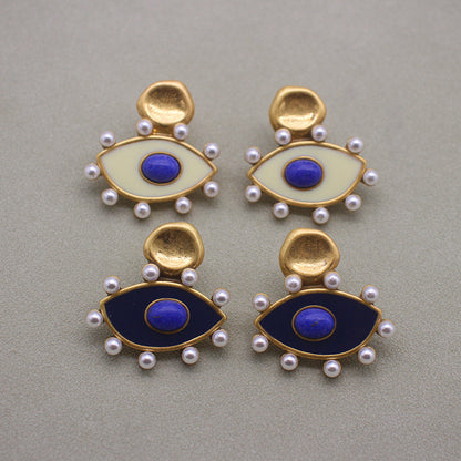 Chic Evil Eye Enamel Earrings - Protective Talisman with Blue Stone & Gold-Tone Accents, Elegant Accessory for Daily Wear & Special Events