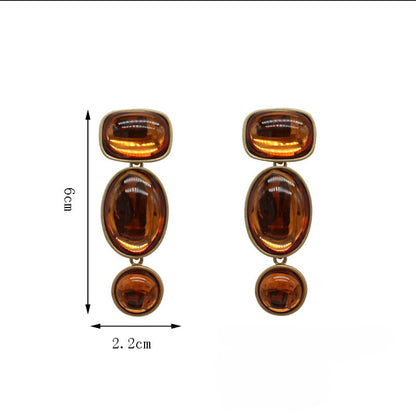 Baroque-Inspired Geometric Oval Earrings - Green & Amber Stone Accents, Fashion-Forward Metallic Design, Perfect for Trendy Outfits & Stylish Events, Must-Have Accessory