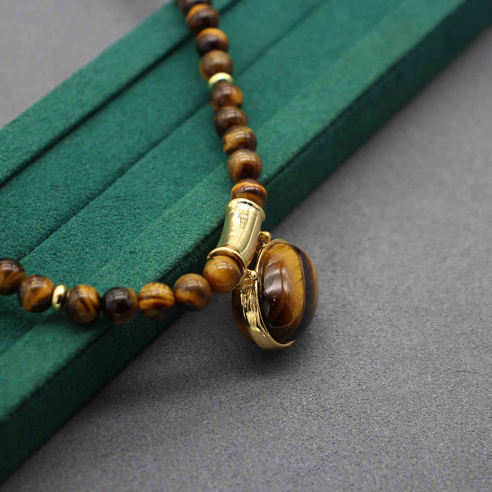 Elegant Tiger’s Eye Stone Necklace and Earrings Set, Versatile Gold-Tone Jewelry, Perfect for Bohemian Chic and Sophisticated Styles