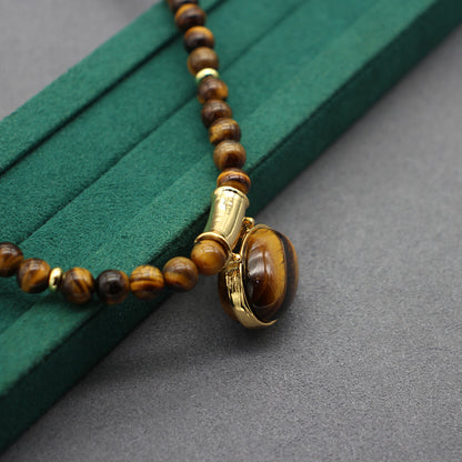 Elegant Tiger’s Eye Stone Necklace and Earrings Set, Versatile Gold-Tone Jewelry, Perfect for Bohemian Chic and Sophisticated Styles