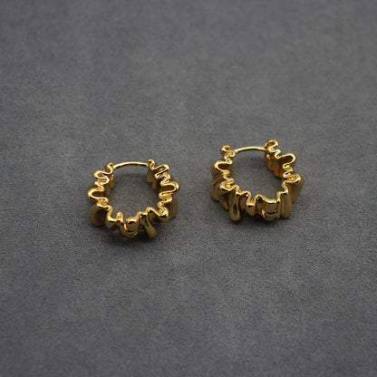 Elegant Gold-Plated Copper Hoop Earrings with Ruffled Texture, Sophisticated Accessory for Fashion Aficionados, Perfect for Evening Soirees and High-End Social Gatherings