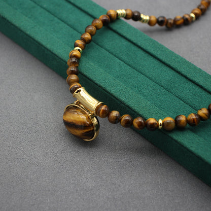 Elegant Tiger’s Eye Stone Necklace and Earrings Set, Versatile Gold-Tone Jewelry, Perfect for Bohemian Chic and Sophisticated Styles
