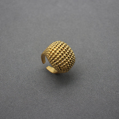 Elegant Quilted Hollow Pattern Gold-Toned Jewelry Set - Chanel Inspired Ring and Stud Earrings, Perfect for Fashionable Outfits & Sophisticated Events, Enhance Your Collection