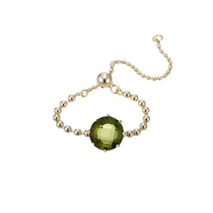 Chic Green Crystal Pull Chain Ring, Elegant Adjustable Index Finger Accessory