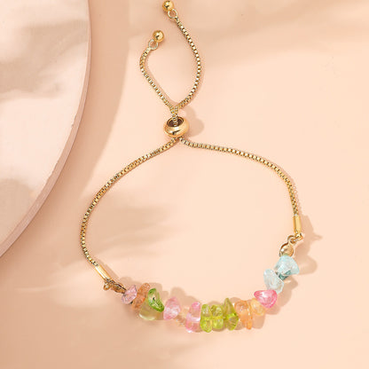 Boho Gemstone and Metal Chain Spliced Bracelet, Adjustable Bracelet for Daily Chic