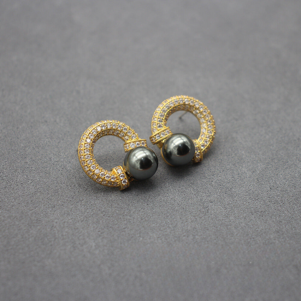 Elegant Pearl and Cubic Zirconia Stud Earrings - Luxurious Bridal Fashion Accessory, Timeless Gift for Her, Chic Wedding Attire Embellishment, High-Quality Craftsmanship