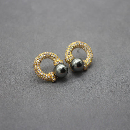 Elegant Pearl and Cubic Zirconia Stud Earrings - Luxurious Bridal Fashion Accessory, Timeless Gift for Her, Chic Wedding Attire Embellishment, High-Quality Craftsmanship