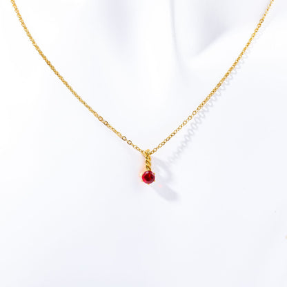 Zodiac Birthstone Necklace, Round Pendant with Colored Zirconia, Copper and Zirconia, 14k Gold Plated