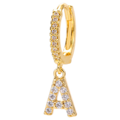 26-Letter Alphabet Stud Earrings, Micro Pave Zirconia, Genuine Gold-Plated Jewelry