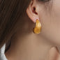 Italian Style Fashion Earrings, Brushed Waterdrop Design, Titanium Steel Gold-Plated