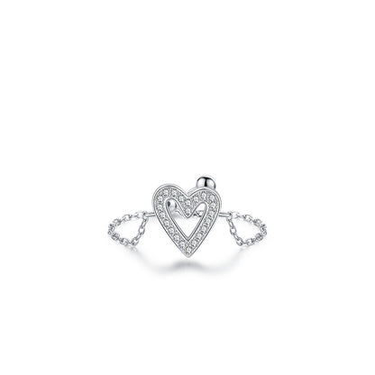 Sterling Silver Ring with Chain Design, Zirconia Inlay, Adjustable Size, Different Choice with Crystals for Women and Girls