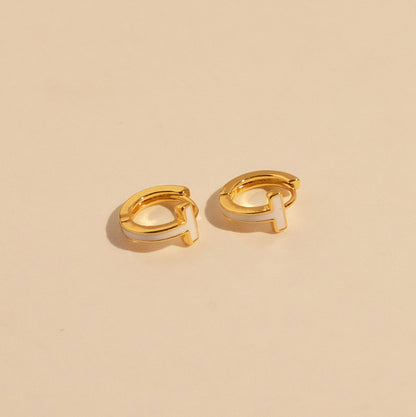 Minimalist Stylish T-Shape Hoop Earrings, White Enamel Polished, High-End Quality