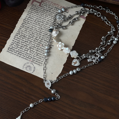 Handmade Baroque Pearl Cross Prayer Beads Necklace