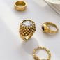 Floral Core Zircon Ring, Black Zircon Eye, Wave-Patterned Star Ti Steel, 18K Gold-Plated