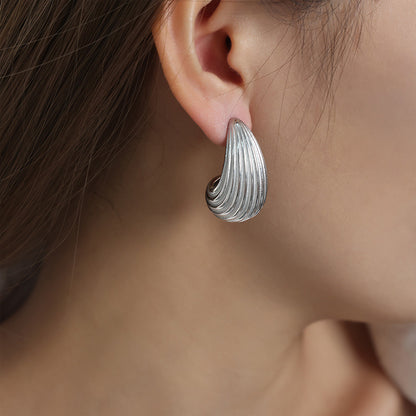 Italian Style Fashion Earrings, Brushed Waterdrop Design, Titanium Steel Gold-Plated