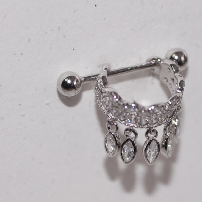 Dark Gothic Ear Cuff, Gold-Plated Silver, Crystal-Studded 925 Silver U-Shape Punk Earrings
