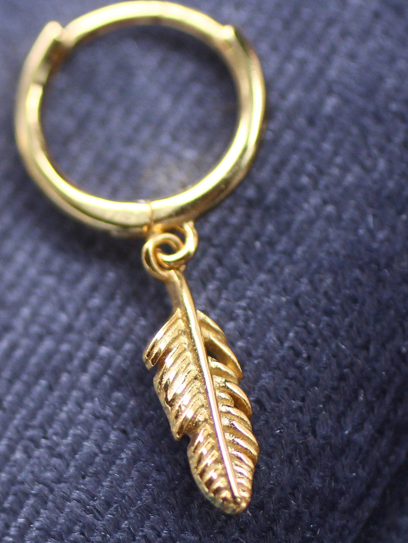 Bohemian Feather Ear Cuff, Vintage Stackable Snake Ear Cuff, Round Hoop Earrings, Minimalist 925 Silver