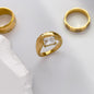 Floral Core Zircon Ring, Black Zircon Eye, Wave-Patterned Star Ti Steel, 18K Gold-Plated
