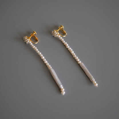 Long Chinese-Style Earrings, Pearl and Apatite Clips