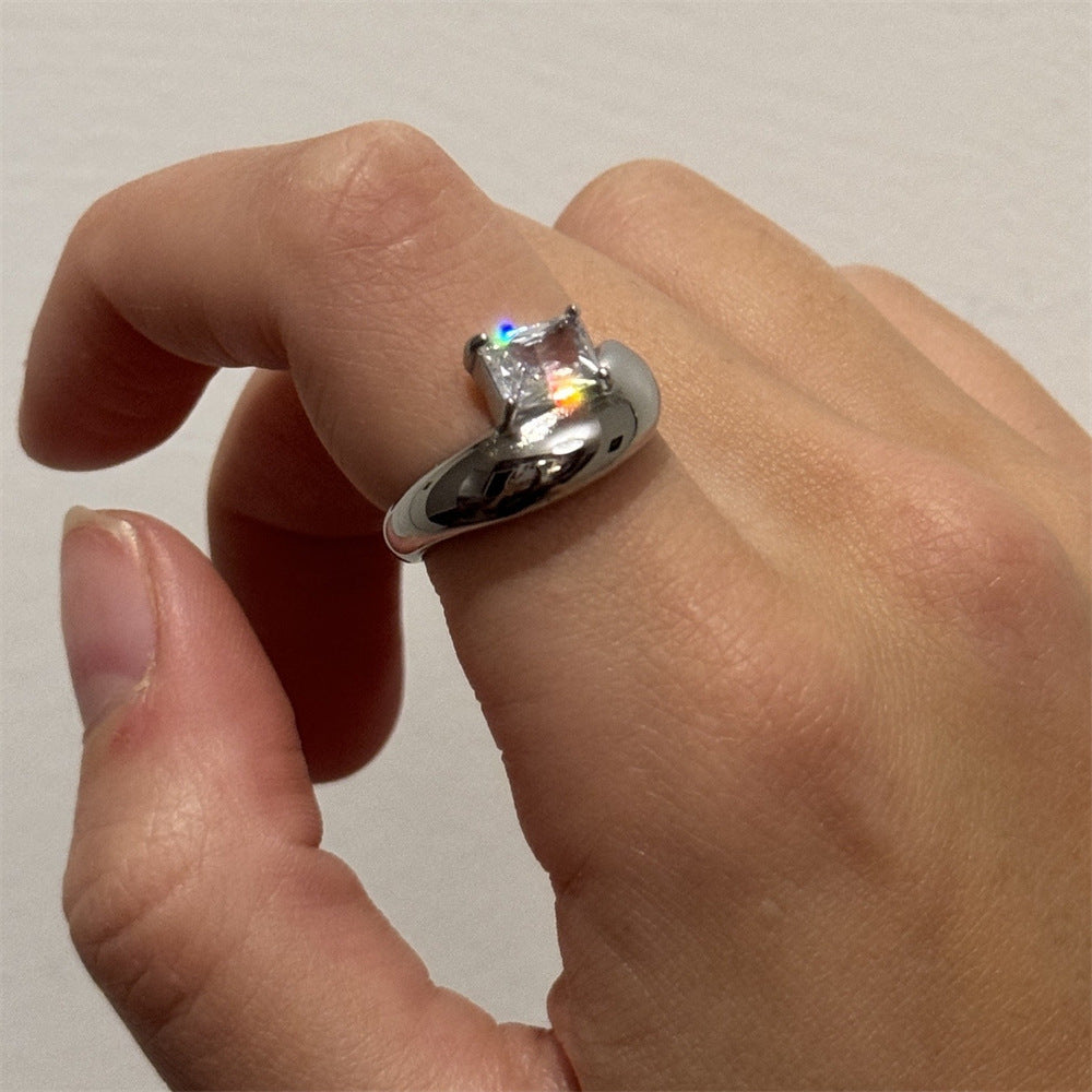 Minimalist Irregular Dome Ring, Stackable Pave Zirconia Band, Real Gold-Plated