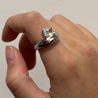 Minimalist Irregular Dome Ring, Stackable Pave Zirconia Band, Real Gold-Plated