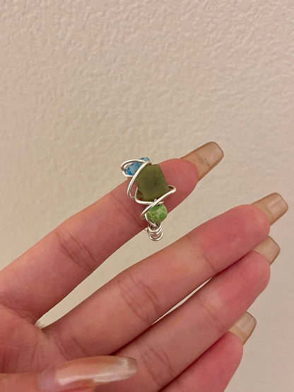 Handcrafted Beaded Natural Stone Open Stackable Rings, Women's Layered Boho Style