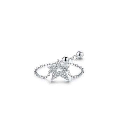 Sterling Silver Ring with Chain Design, Zirconia Inlay, Adjustable Size, Different Choice with Crystals for Women and Girls