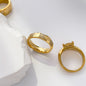 Floral Core Zircon Ring, Black Zircon Eye, Wave-Patterned Star Ti Steel, 18K Gold-Plated