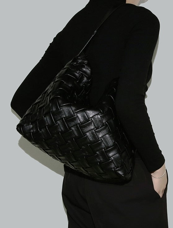 Soft Leather Woven Tote, Large Capacity Hobo Bucket Bag, Premium Satchel with Child Bag