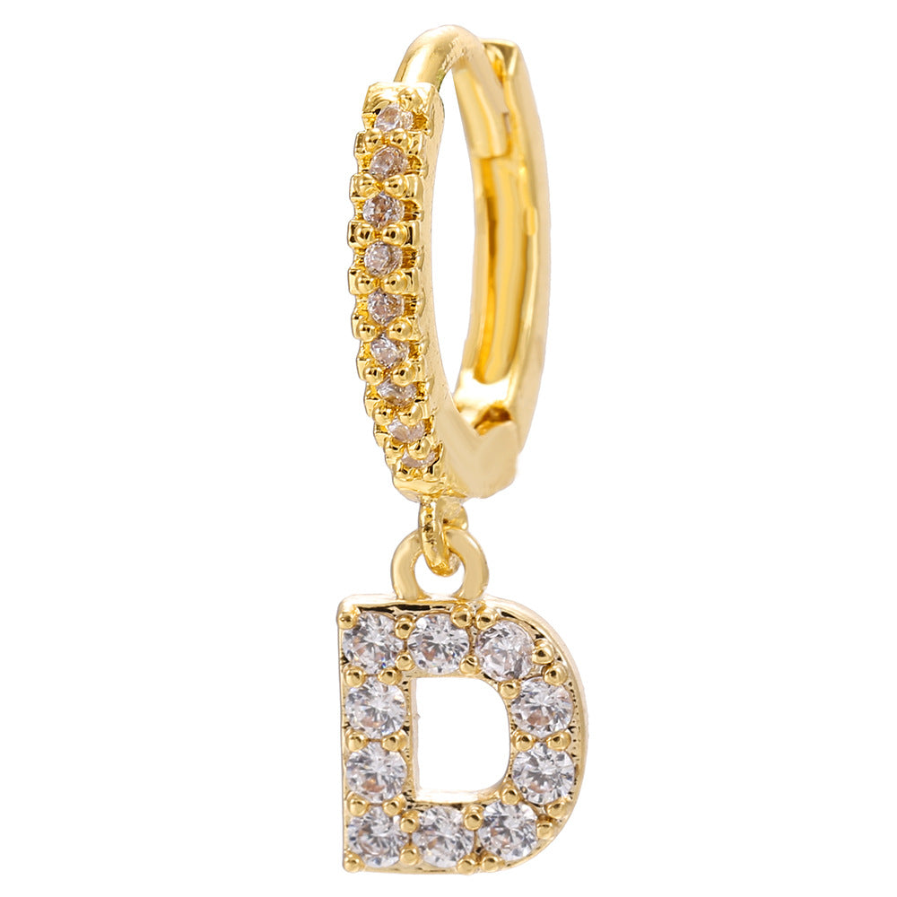 26-Letter Alphabet Stud Earrings, Micro Pave Zirconia, Genuine Gold-Plated Jewelry