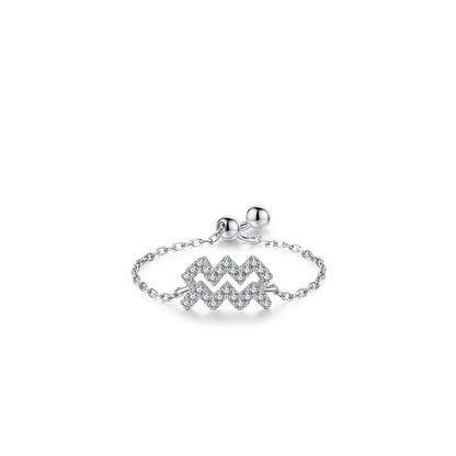Sterling Silver Ring with Chain Design, Zirconia Inlay, Adjustable Size, Different Choice with Crystals for Women and Girls
