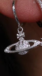 Elegant Star and Moon Earrings, Saturn Stackable Dangle, Fine Silver Crystal Jewelry