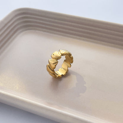 Bamboo Weave Openwork Ring, Wave Design, Titanium Steel, 18K Gold-Plated