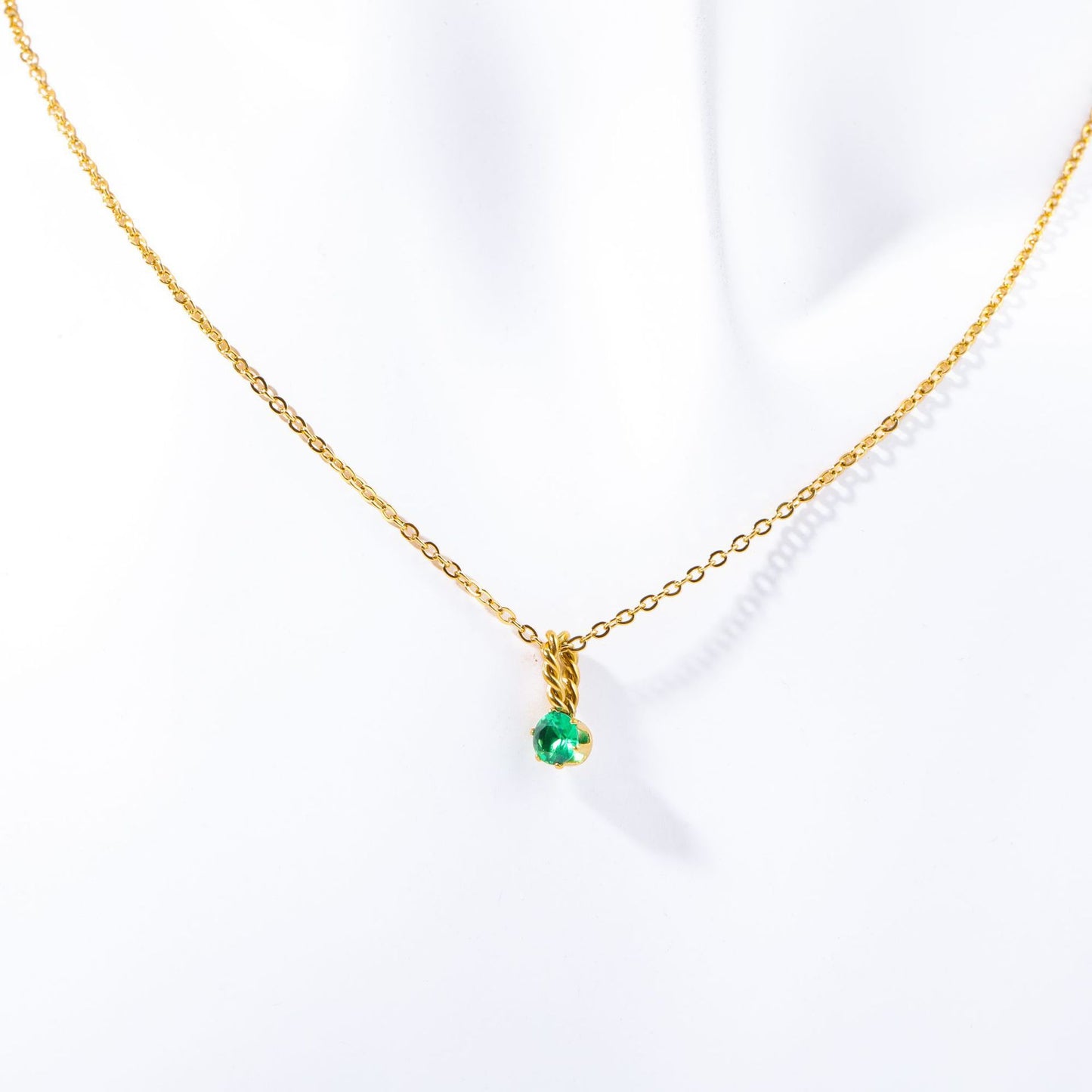 Zodiac Birthstone Necklace, Round Pendant with Colored Zirconia, Copper and Zirconia, 14k Gold Plated