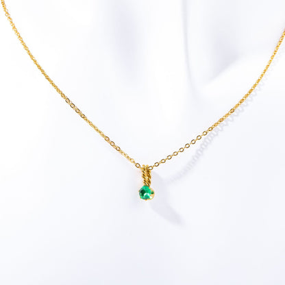 Zodiac Birthstone Necklace, Round Pendant with Colored Zirconia, Copper and Zirconia, 14k Gold Plated