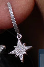 Elegant Star and Moon Earrings, Saturn Stackable Dangle, Fine Silver Crystal Jewelry