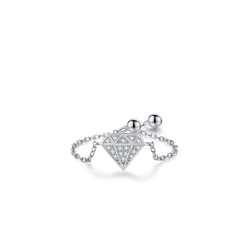 Sterling Silver Ring with Chain Design, Zirconia Inlay, Adjustable Size, Different Choice with Crystals for Women and Girls