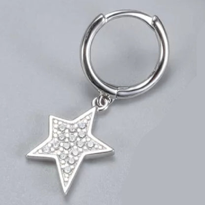 Luxurious Star Stud Earrings, Full Diamond Paved, Ear Cuff, 925 Sterling Silver, Single Piece