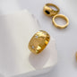 Floral Core Zircon Ring, Black Zircon Eye, Wave-Patterned Star Ti Steel, 18K Gold-Plated