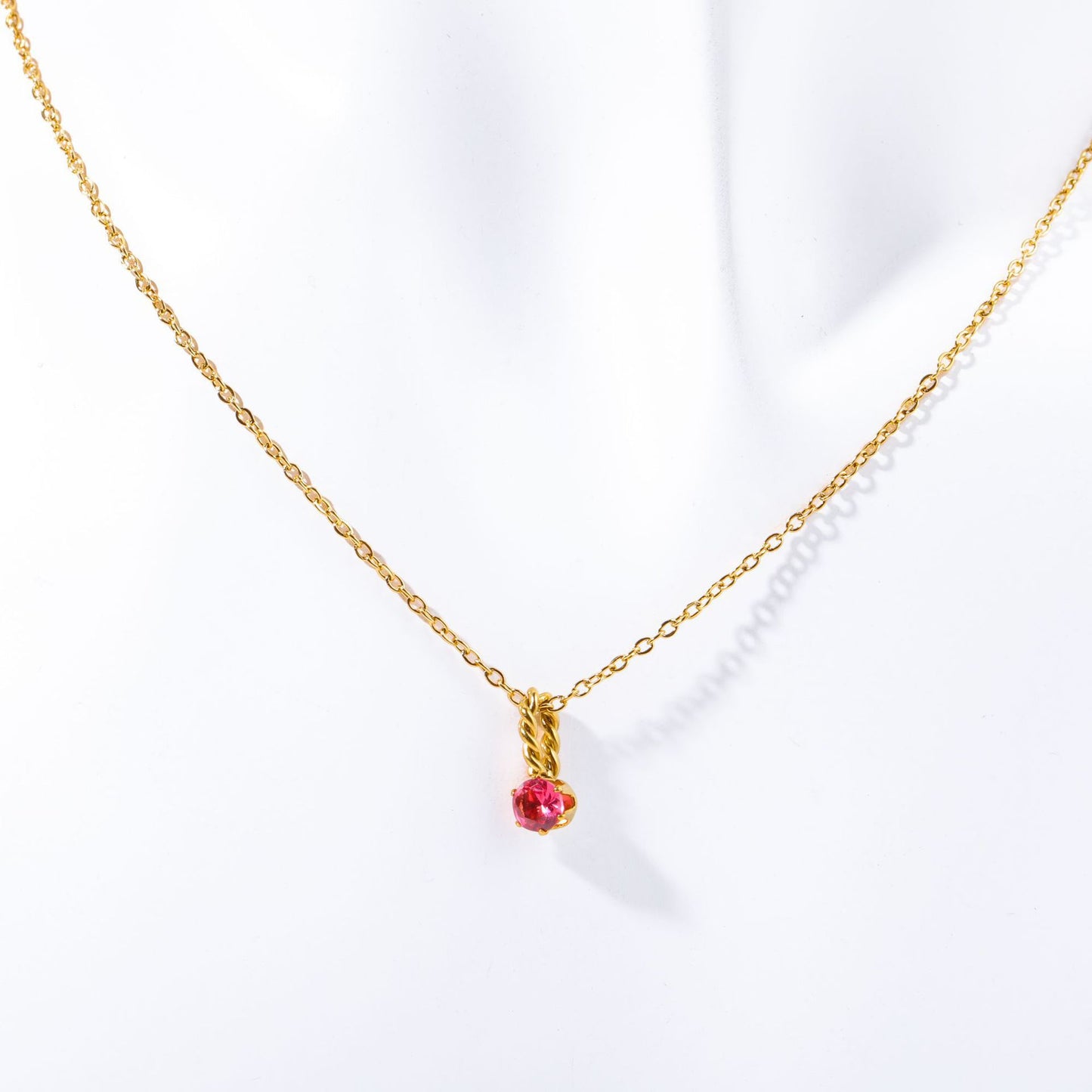 Zodiac Birthstone Necklace, Round Pendant with Colored Zirconia, Copper and Zirconia, 14k Gold Plated