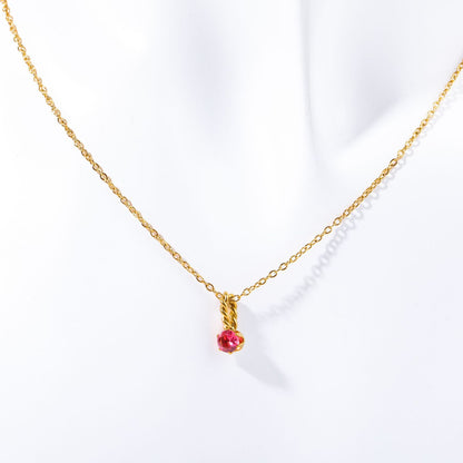 Zodiac Birthstone Necklace, Round Pendant with Colored Zirconia, Copper and Zirconia, 14k Gold Plated