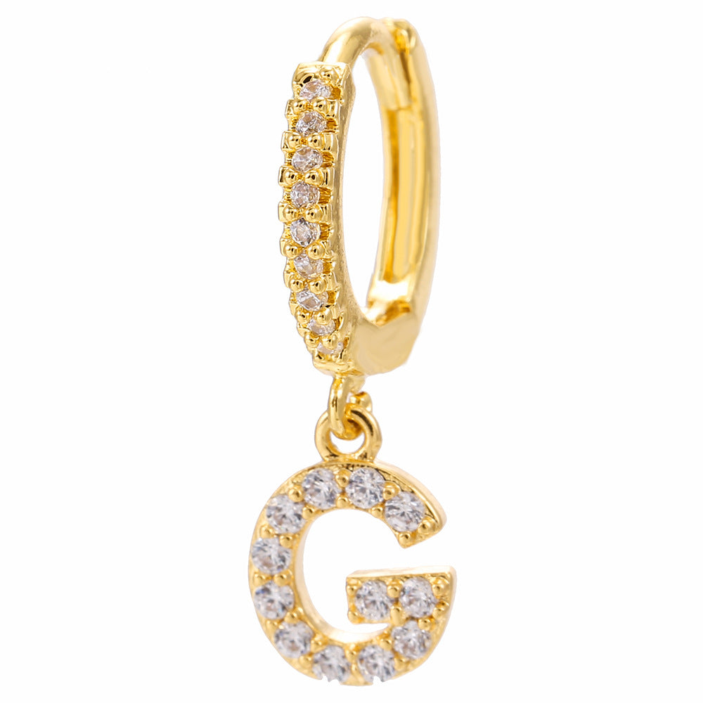 26-Letter Alphabet Stud Earrings, Micro Pave Zirconia, Genuine Gold-Plated Jewelry