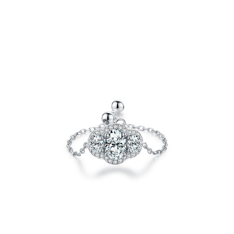 Sterling Silver Ring with Chain Design, Zirconia Inlay, Adjustable Size, Different Choice with Crystals for Women and Girls